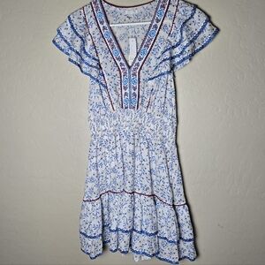 Poupette St Barth Floral Camila Mini Dress Smocked Waist Boho Tiered